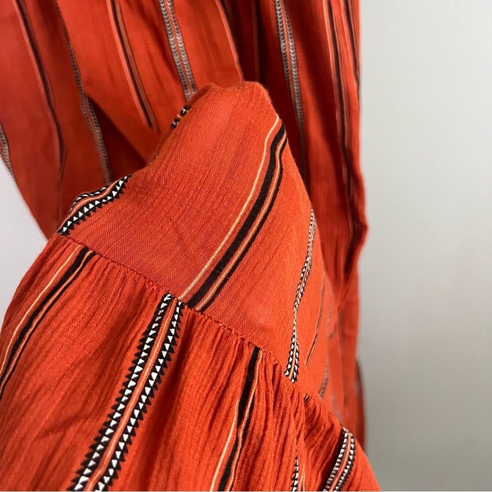 BA&SH Kyo Tiered Cotton Sleeveless Maxi Dress Caramel Brick Stripe Women's 6 - Picture 14 of 14